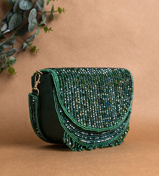 dark green beaded handbag#color_dark green