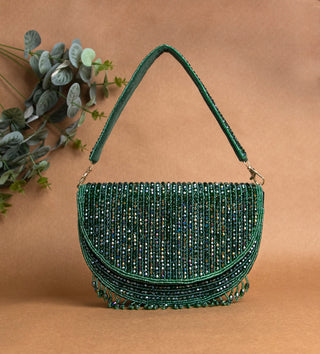 dark green beaded handbag#color_dark green