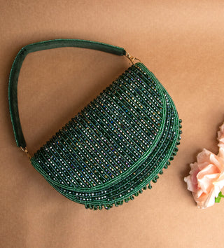 dark green beaded handbag#color_dark green