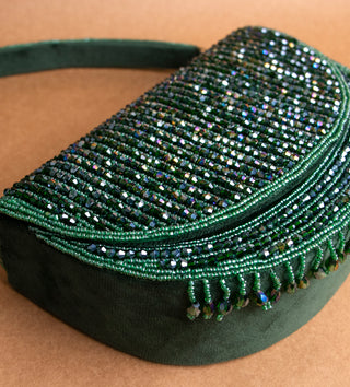 dark green beaded handbag#color_dark green