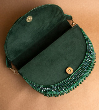 dark green beaded handbag#color_dark green