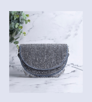 Grey beaded clutch bag best sale