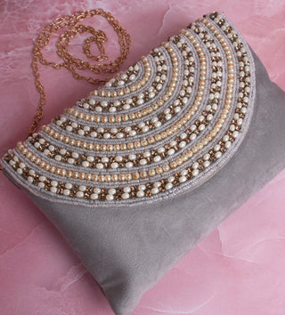 impressive grey clutch with embellished pearls#color_grey