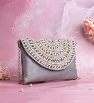 impressive grey clutch with embellished pearls#color_grey