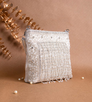 silver evening handbag with pearls and rhinestones#color_silver