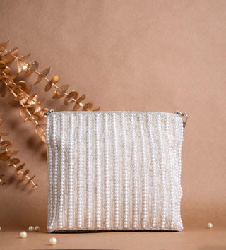 silver evening handbag with pearls and rhinestones#color_silver
