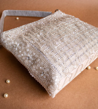 silver evening handbag with pearls and rhinestones#color_silver