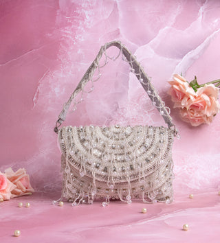 sparkling silver beaded handbag for women#color_silver