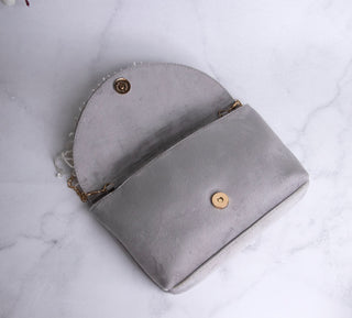 tassels embellished grey clutch#color_grey