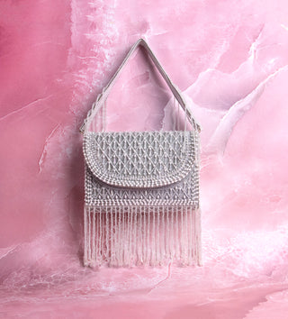 white handbag with pearls and tassels#color_white