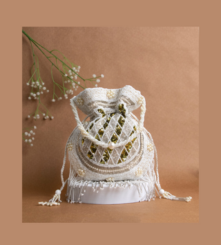 women white beads potli bag#color_white