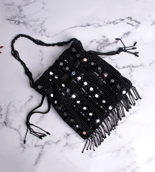 black beads and mirror embroidered potli bag for women#color_black