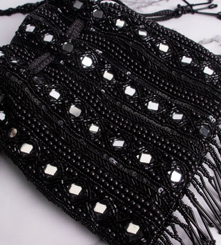 black beads and mirror embroidered potli bag for women#color_black