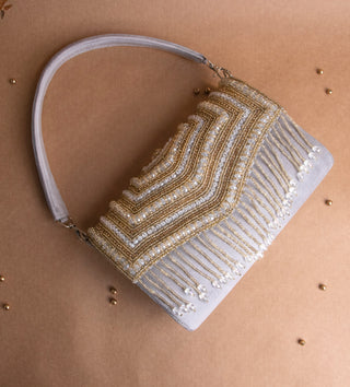 grey handbag with small gold beaded crystal#color_grey