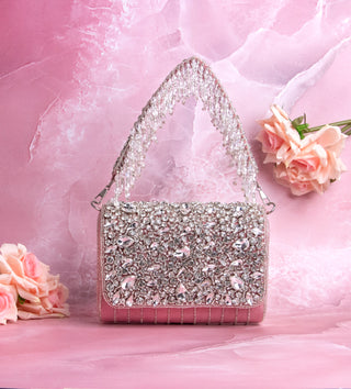 pink handbag with crystal drop#color_pink