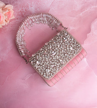 pink handbag with crystal drop#color_pink