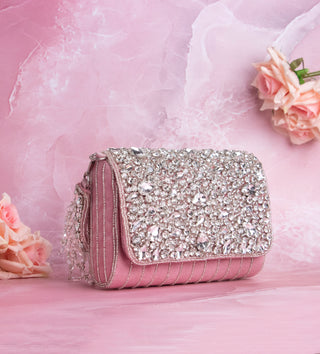 pink handbag with crystal drop#color_pink