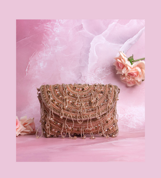 sparkling peach beaded handbag for women#color_peach