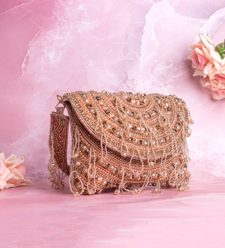 sparkling peach beaded handbag for women#color_peach