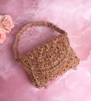 sparkling peach beaded handbag for women#color_peach