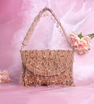 sparkling peach beaded handbag for women#color_peach