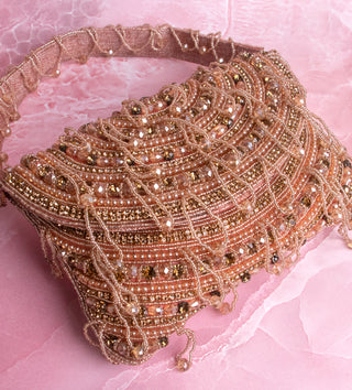 sparkling peach beaded handbag for women#color_peach